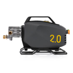 Side view of Active 2.0 pressure washer with pump fittings and power switch visible